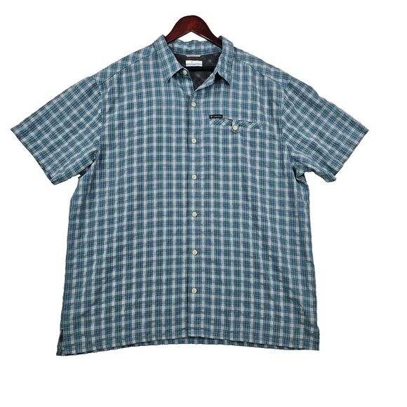 Columbia Short Sleeve Button Down Shirt Blue Casual Outdoor Plaid Mens 2XL‎ EUC - Picture 1 of 11